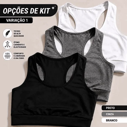 Kit 3 Tops Nadador Conforto Preto Cinza e Branco